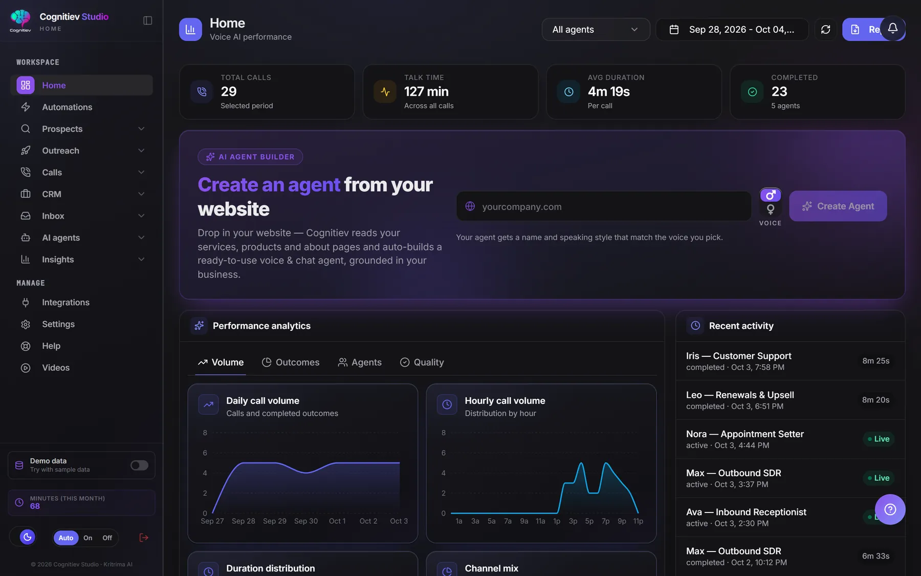 Cognitiev Studio: Create an agent from your website
