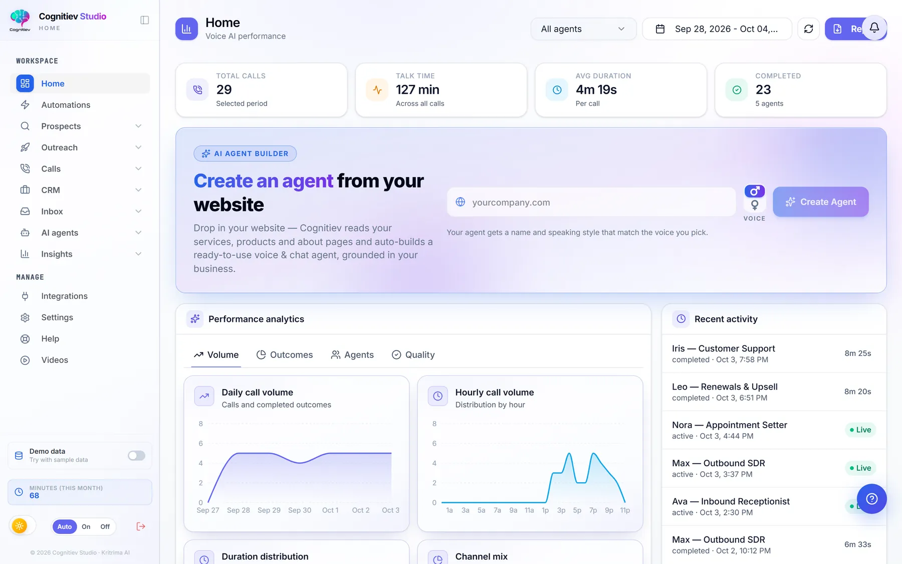 Cognitiev Studio: Create an agent from your website